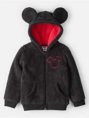 🆕 Carter's Black Fuzzy Mickey Hoodie with Red Lining